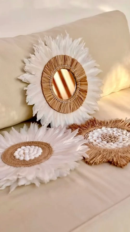 Juju Hat Blanc Miroir Paille — Juju Hat décoration murale bohème fait main à Bali — photo 3
